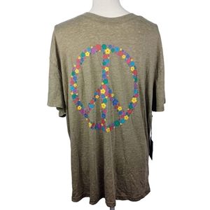 Forever 21 NEW Floral Peace Sign T-Shirt Men Large Green -Short Sleeve Tee